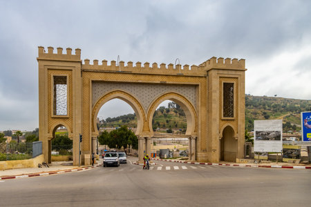 Fes. Morocco. A modern Moroccan gate, in the entrance to Fes's medinaの写真素材