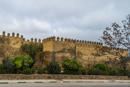 Scenic medieval city wall in Fes, Moroccoの写真素材