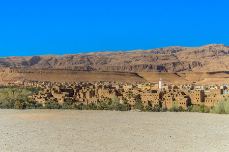 Panoramic view on Tinghir - Tinerhir city in Morocco. Tinghir is an oasis on the Todra River