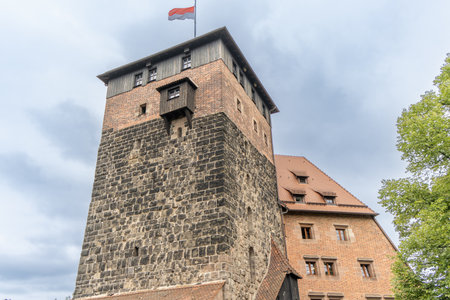 Nuremberg, Germany. View of Kaiserburg and Turm Luginsland in Nurmberg old town - Franconia, Bavaria.の写真素材
