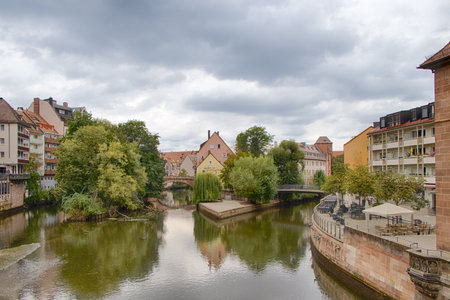 Nuremberg, Bavaria, Germany. View of the island on the river Pegnitz in the German city Nuremberg.