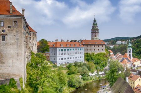 Czech Republic. Panorama of Cesky Krumlov. The city is a UNESCO World Heritage Site.の写真素材
