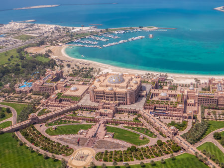 Abu Dhabi, United Arab Emirates. A picture of the Emirates Palace Mandarin Oriental Hotel as seen from above.の写真素材