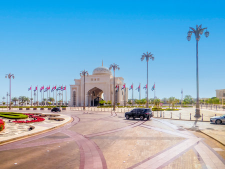 Abu Dhabi. UAE. Entrance to the Presidential Palace in downtown Abu Dhabi. UAE. United Arab Emirates.の写真素材