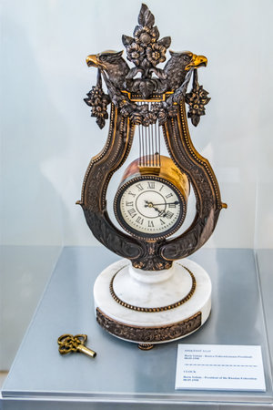 A historical item displayed in the Heydar Aliyev Museum, which is part of the larger Heydar Aliyev Center in Baku, Azerbaijan. Gifts presented to Heydar Aliyev by world leaders.の写真素材