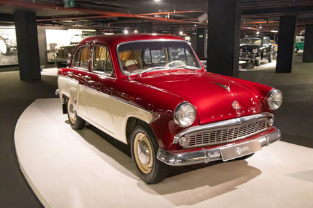 Baku, Azerbaijan. The retro vintage old cars show in Heydar Aliyev Center, Heydar Aliyev Center won the Design Museum's Designs of the Year Award in 2014.の写真素材