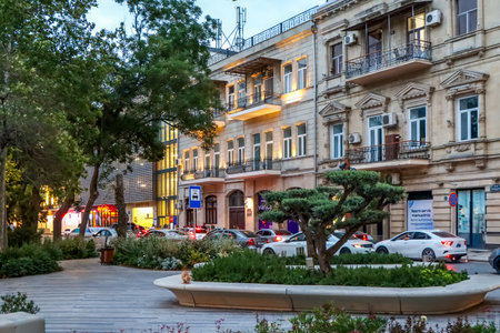 BAKU, AZERBAIJAN. Molokan Gardens in downtown Baku, Azerbaijan. The Molokan Gardens is one of the oldest and most beloved public parks in Baku, though its official name is Khagani Garden.の写真素材