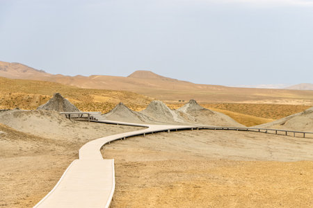 Gobustan. Azerbaijan. The famous mud volcanoes in Azerbaijan. Azerbaijan is a country of geological wonders, and it's home to nearly a third of all the mud volcanoes in the world.の写真素材