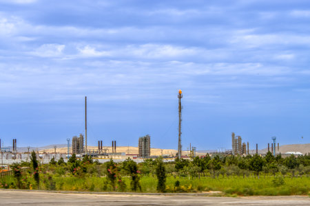 Azerbaijan. Oil production facility in Absheron Peninsula-Azerbaijan.Baku and the surrounding Absheron Peninsula have a long and prominent history in the oil and gas industry.の写真素材