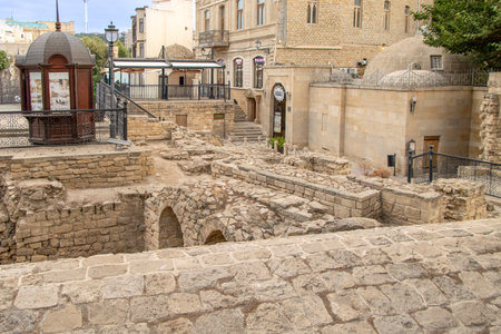 BAKU, AZERBAIJAN. Courtyard with lapidarium in Icheri Sheher (Old Town) of Baku, Azerbaijan. Icheri Sheher is a UNESCO World Heritage Site since 2000.の写真素材