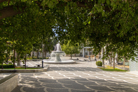 BAKU, AZERBAIJAN. Fountain Square in Baku, Azerbaijan. Sitting and walking on Fountain Square - a favorite occupation of Baku residents.の写真素材