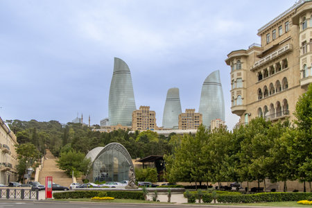 Baku, Azerbaijan. View of the funicular station in the city center. The Baku Funicular is a famous cable car system in Baku, Azerbaijan, the only one of its kind in the country.の写真素材