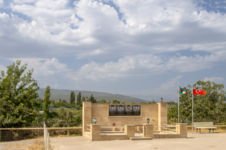 Memorial complex in the village of Guneshli in the Quba region of Azerbaijan. This is a memorial dedicated to the martyrs who died in places like Nagorno-Karabakh.の写真素材