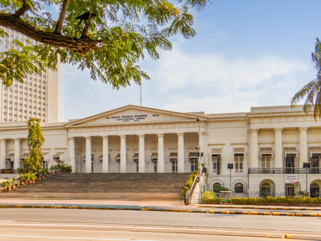 The Asiatic Society State Central Library Town Hall, front, entrance, steps, columns,on Sahid bhagat sinh road fort kalaghoda MUMBAI MAHARASHTRA INDIA asiaの写真素材