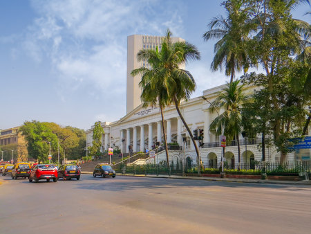 The State Central Library Town Hall, front, entrance, steps, columns,on Sahid bhagat sinh road fort kalaghoda MUMBAI MAHARASHTRA INDIAの写真素材