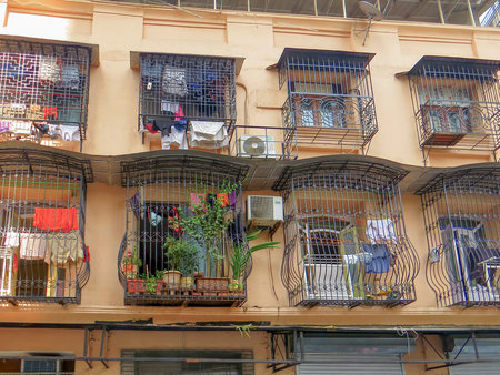 Vintage vernacular old house india building bazargate street now Perin Nariman street Fort Mumbai Maharashtra INDIAの写真素材