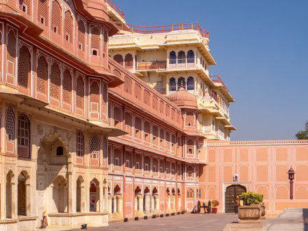 Pritam Niwas Chowk is the inner courtyard of Jaipur's City Palace, specifically within the Chandra Mahal, and is known for its four elaborately decorated gates. Jaipur. India.の写真素材