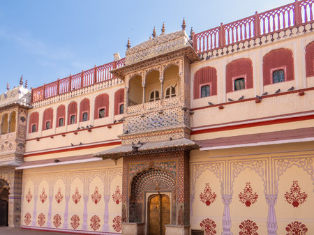 Pritam Niwas Chowk is the inner courtyard of Jaipur's City Palace, specifically within the Chandra Mahal, and is known for its four elaborately decorated gates.の写真素材