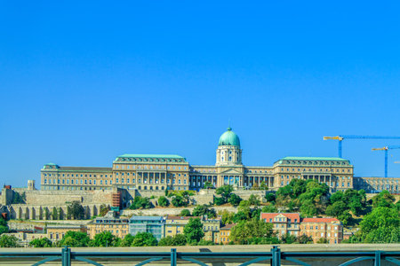 Budapest, Hungary. View of Buda Castle. Sitting atop Castle Hill and overlooking the river Danube is Buda Castle, a sprawling castle and palatial complex.の写真素材