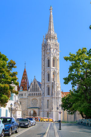 Budapest, Hungary. Matthias Church, Roman Catholic church located in Budapest, Hungary, in front of the Fisherman's Bastion.の写真素材