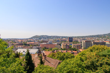 View of the Pest side of Budapest from a relatively high point on the Buda side. Budapest, Hungary.の写真素材