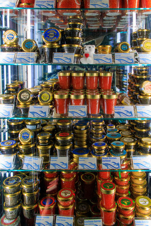 Budapest, Hungary. The Caviar Palace Farm shop in Budapest, which is connected to a caviar factory. This place and its online store are a major supplier of high-quality caviar.の写真素材