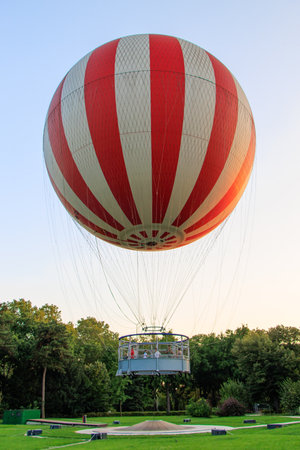 Hungary, Budapest. City Park, view at the BalloonFly observation hot air balloon and. The worm's eye view.の写真素材