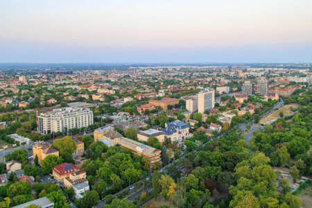 An arial view of Budapest, the Pest side, including iconic landmarks. Budapest, Hungary.の写真素材