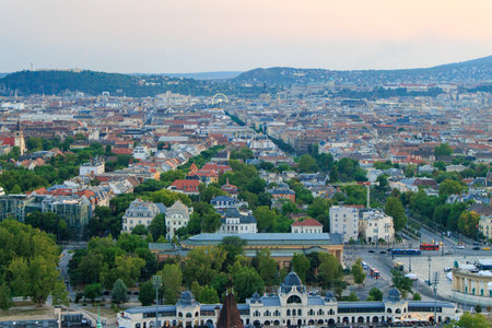 An arial view of Budapest, the Pest side, including iconic landmarks. Budapest, Hungary.の写真素材