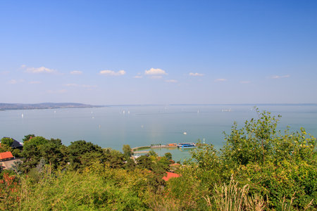 Tihany, Hungary. Turquoise Lake Balaton Landscape View from Tihany, Hungary.の写真素材
