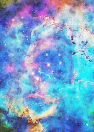 HQ Watercolor Galaxy Nebula Backgroundの写真素材