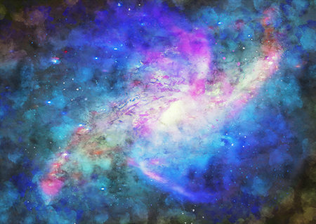 HQ Watercolor Galaxy Nebula Backgroundの写真素材
