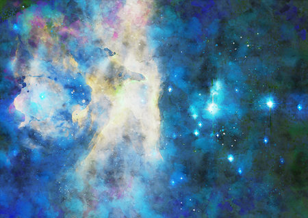 HQ Watercolor Galaxy Nebula Backgroundの写真素材