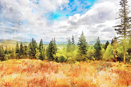 Watercolor Landscape Background Illustrationの写真素材