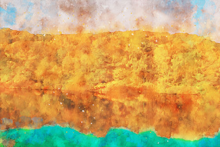 Watercolor Landscape Background Illustrationの写真素材