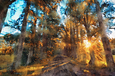 Watercolor Landscape Background Illustrationの写真素材