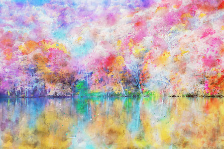 Watercolor Landscape Background Illustrationの写真素材