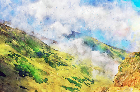 Watercolor Landscape Background Illustrationの写真素材