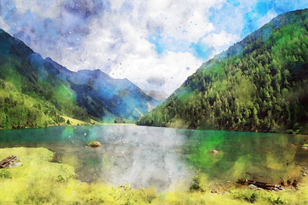 Watercolor Landscape Background Illustrationの写真素材