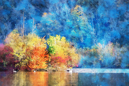 Watercolor Landscape Background Illustrationの写真素材