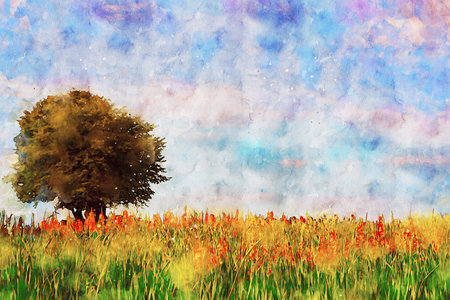 Watercolor Landscape Background Illustrationの写真素材