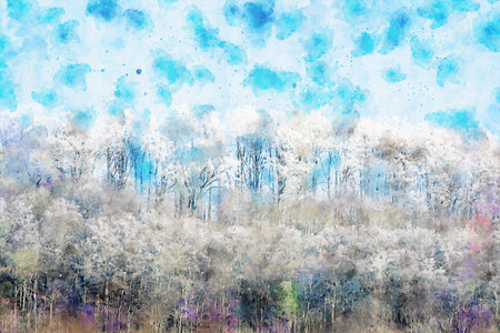 Watercolor Landscape Background Illustrationの写真素材