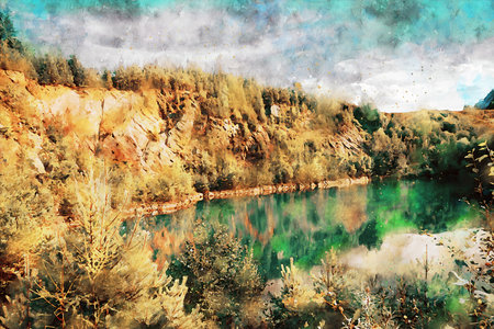 Watercolor Landscape Background Illustrationの写真素材