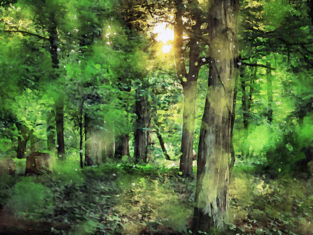 Watercolor Landscape Background Illustrationの写真素材