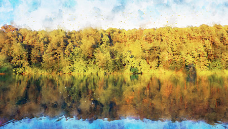Watercolor Landscape Background Illustrationの写真素材