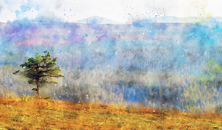 Watercolor Landscape Background Illustrationの写真素材