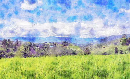 Watercolor Landscape Background Illustrationの写真素材