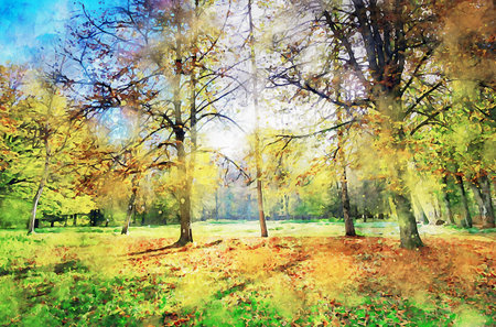 Watercolor Landscape Background Illustrationの写真素材