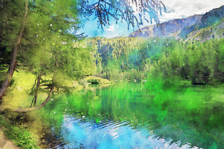 Watercolor Landscape Background Illustrationの写真素材