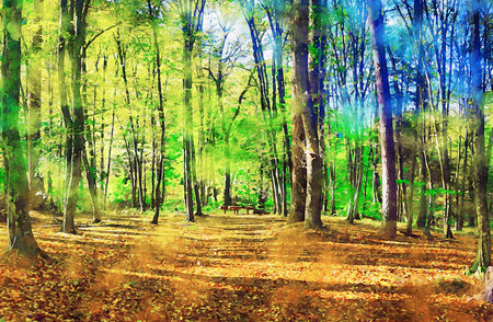 Watercolor Landscape Background Illustrationの写真素材